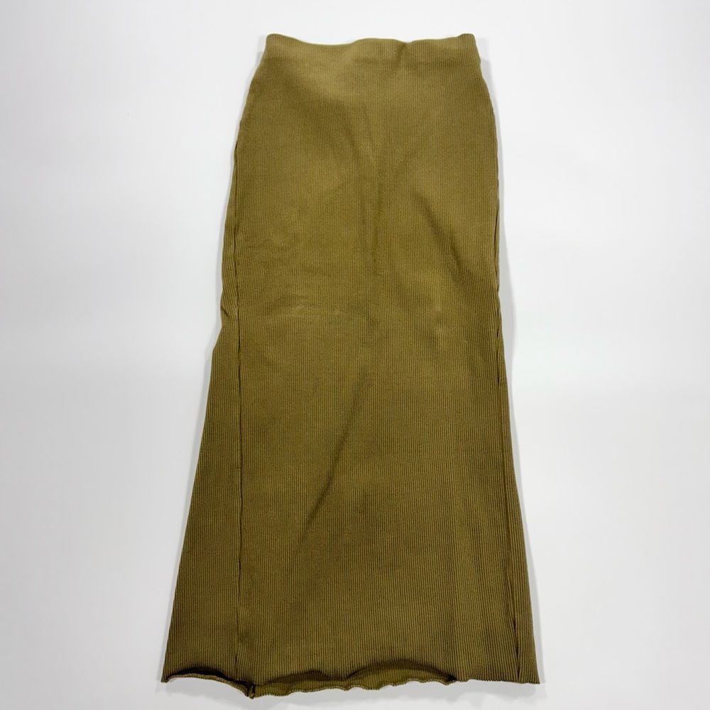 Zara Olive Green Asymmetrical Midi Skirt - Picture 2 of 7